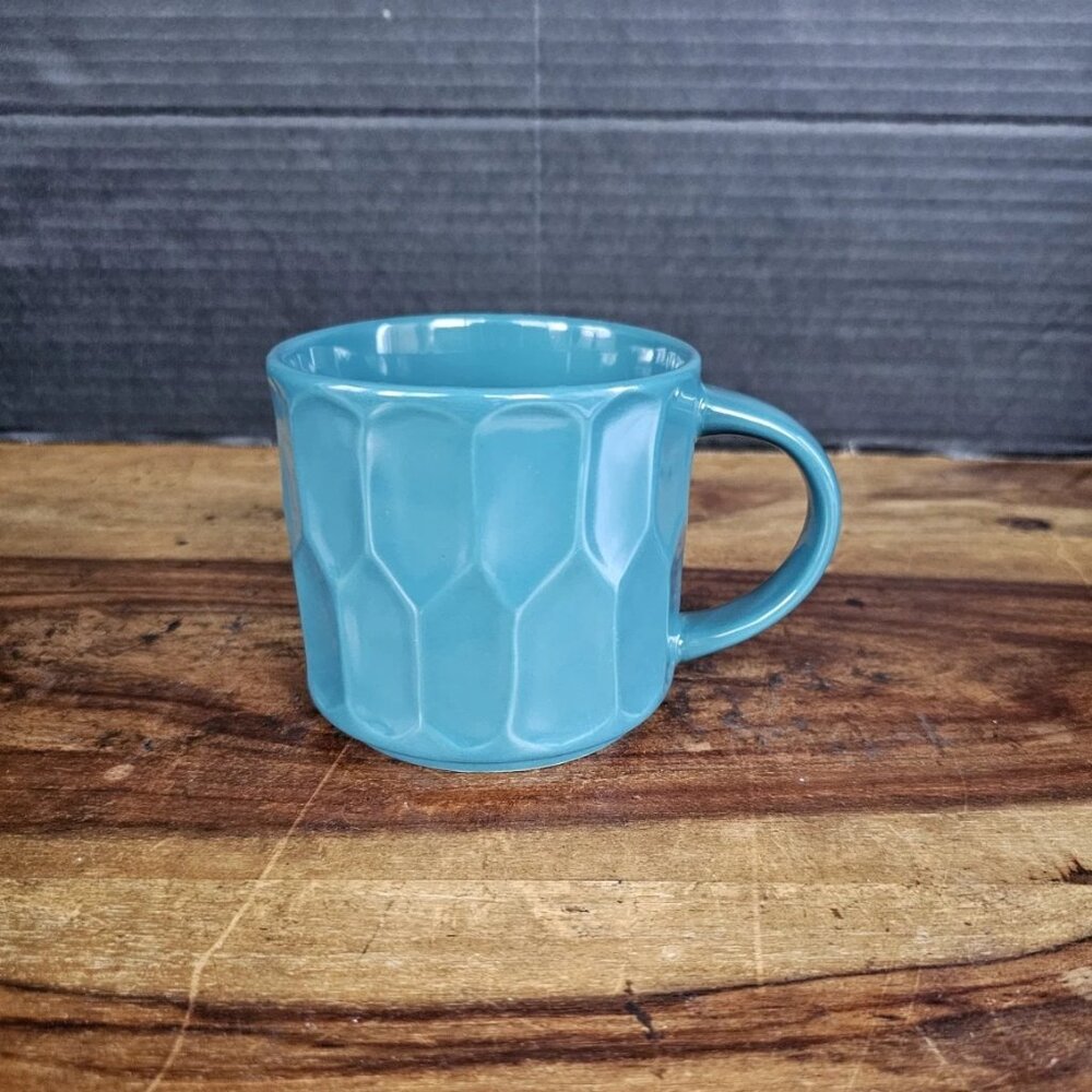 Starbucks 14 Oz Coffee Tea Mug 2014 Teal Blue Green Geometric Scalloped Texture